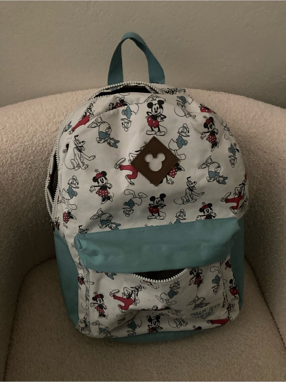 Disney White Backpack with Light Blue Accents and Classic Character Print